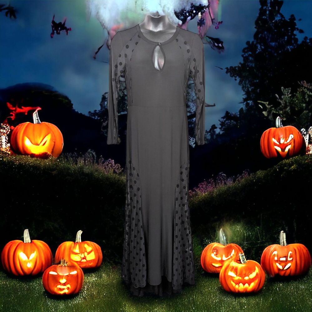 MIUSOL Whimsigoth Gothic Witchycore Mesh Sheer Maxi Dress Jersey Knit Large